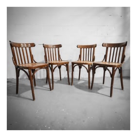 (4 Pc) French Bentwood Marquetry Café Bistro Chairs