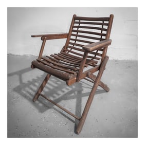 Antique French Folding Wooden Steamer Chair