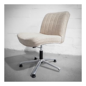 French MCM Beige Wool and Chrome Swivel Desk Chair