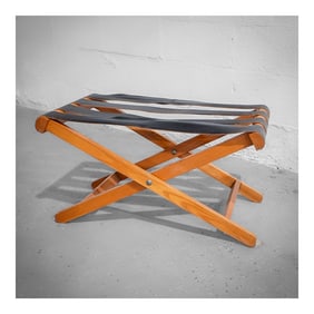 Vintage Wood and Leather Folding Luggage Rack