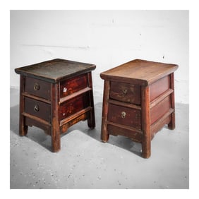 (2 pcs) Antique Japanese Small Wooden Drawer Tables