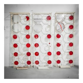 (3 pcs) Italian Metal Coat Racks w/ Red Plastic and Mirrored Inlay