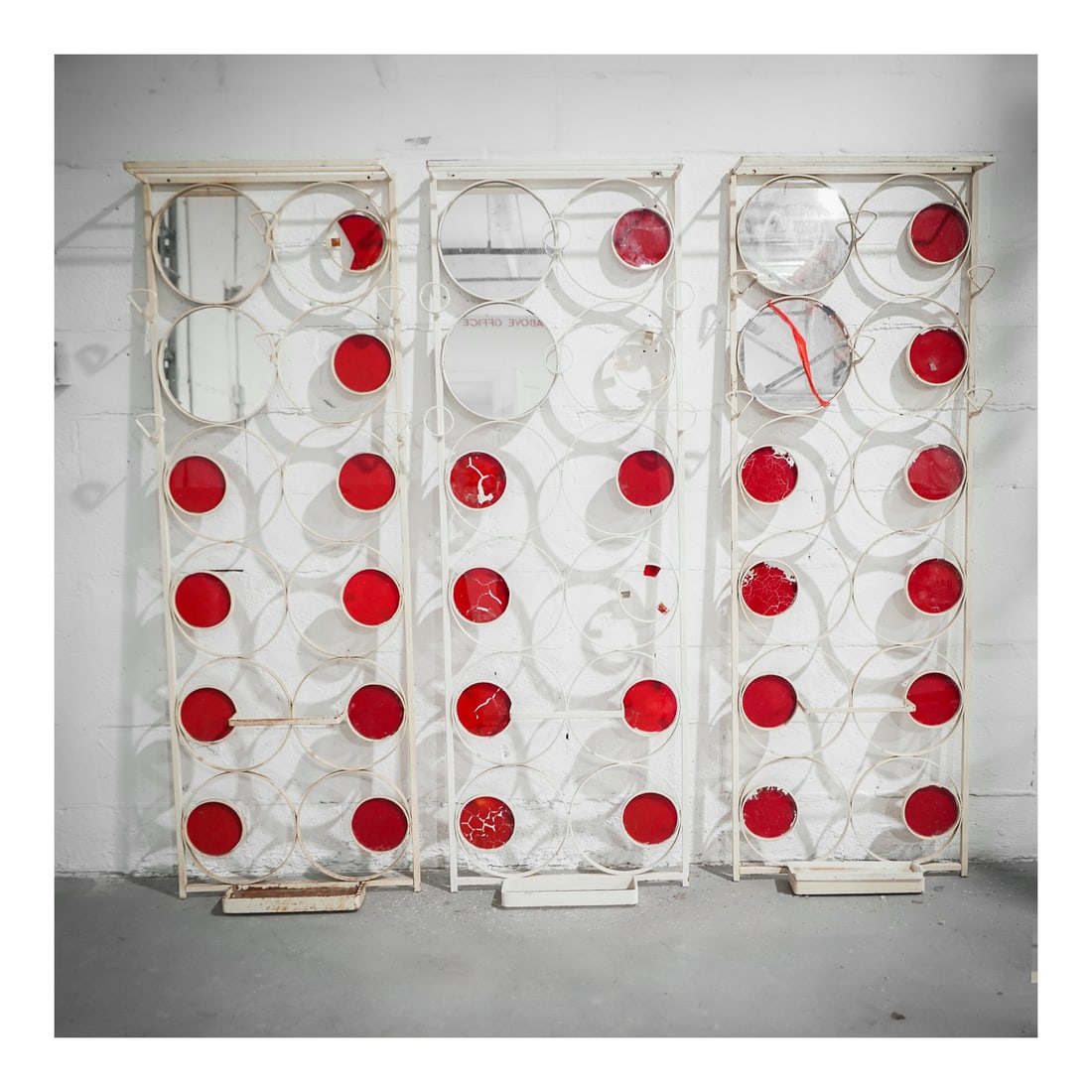 (3 pcs) Italian Metal Coat Racks w/ Red Plastic and Mirrored Inlay (1 of 9)