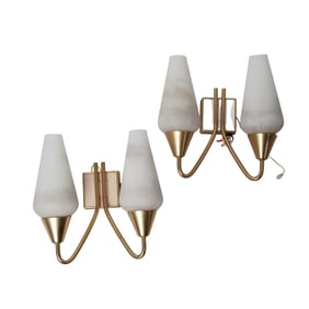 Angelo Lelii Glass and Brushed Brass Wall Sconces