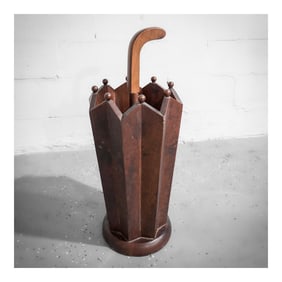 Italian Brutalist Wooden Umbrella Stand