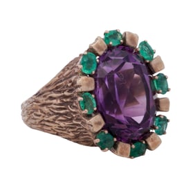 Vintage 14k Gold Amethyst and Emerald Ring