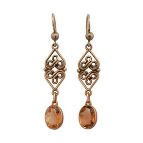 Pair 14k Gold and Citrine Dangle Earrings