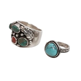 (2 Pc) Native American Sterling & Semi Precious Stone Rings