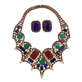 (3 pcs) Attr. Alice Caviness Bronze Tone Metal and Stone Jewelry Set