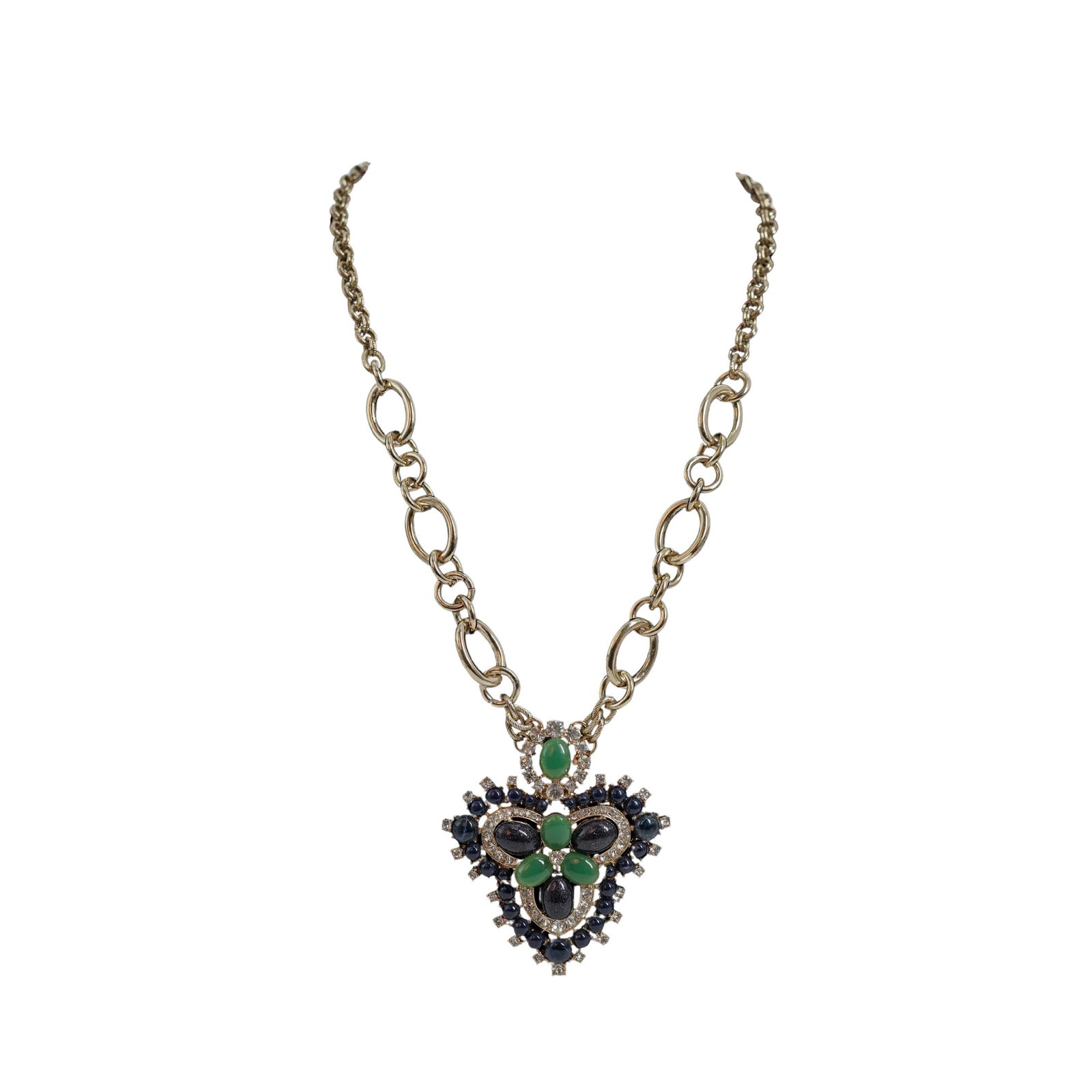 Vintage Christian Dior Gold Tone Necklace with Large Jeweled Pendant (1 of 6)