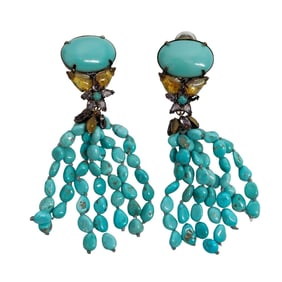 Pair Vintage Iradj Moini Turquoise and Amber Dangle Earrings