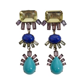 Vintage Iradj Moini Brass and Gemstone Dangle Earrings