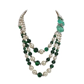 Sorrell Originals Triple Strand Glass, Pearl, and Stone Necklace