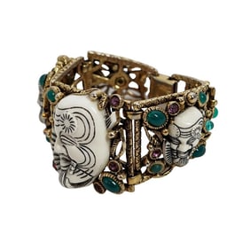 Vintage Selro Noh Okina Mask Jeweled Bracelet