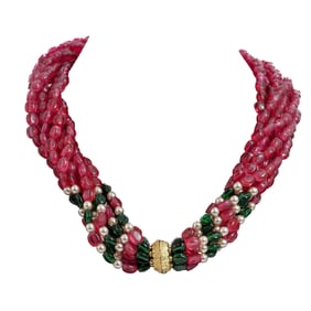 Vintage French Glass and Pearl Torsade Necklace