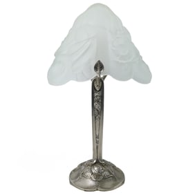 French Art Deco Nickel Plated and Glass Table Lamp