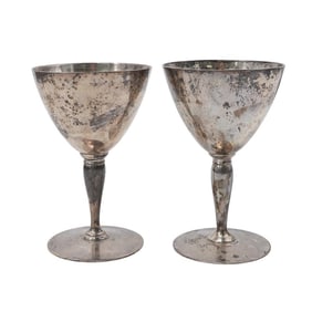 Pair of Tiffany & Co. Sterling Silver Faneuil Cordial Wine Goblets