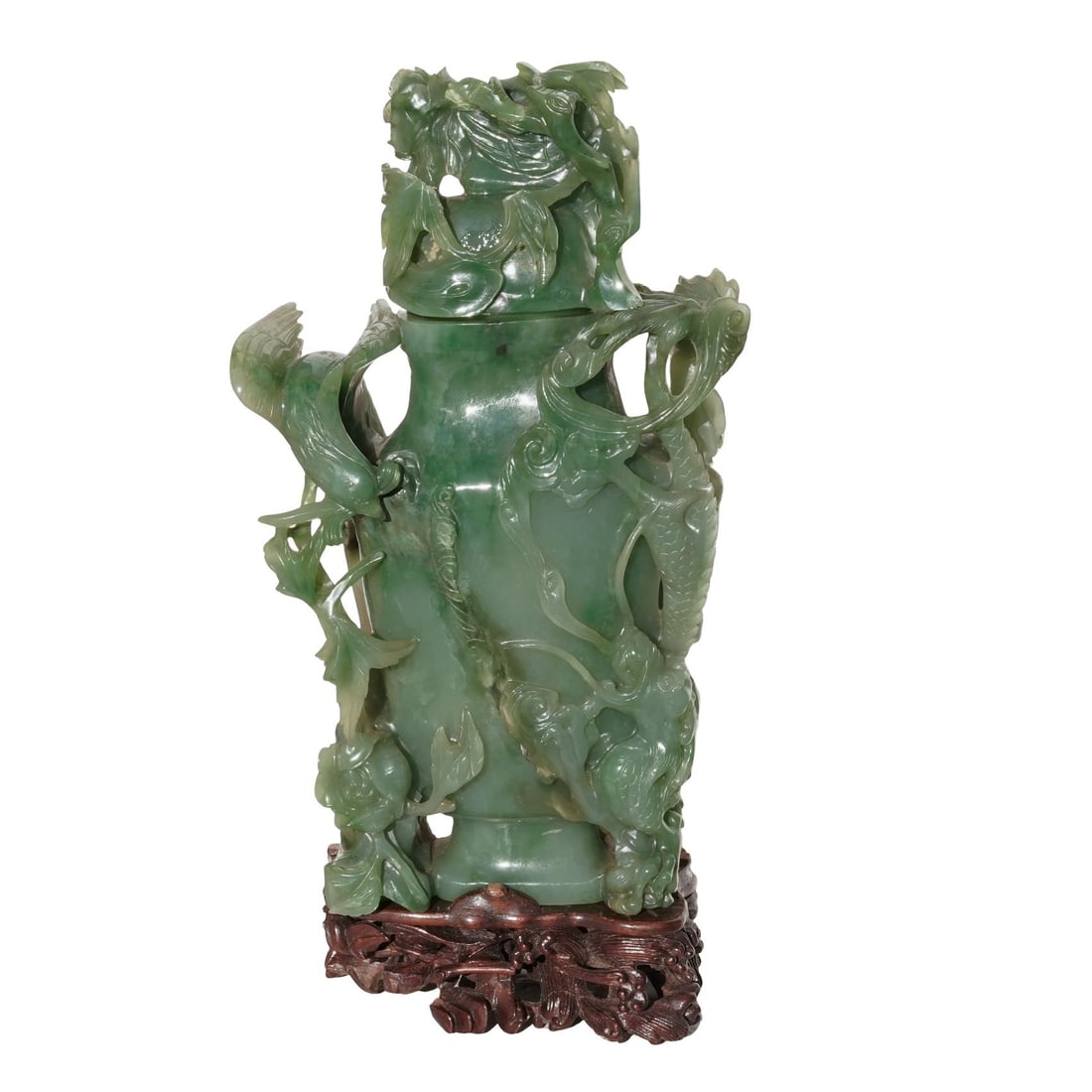 Antique Chinese Carved Jade Dragon & Phoenix Bird Urn (1 of 10)