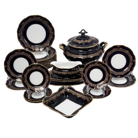 (25 pcs) JLMenau Henneberg German Cobalt Blue and Gilt Porcelain Service Set