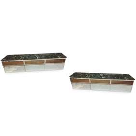 Pair of Mid Century, Wood and Marble Top Cabinets