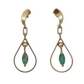 Pair of Antique 18k Gold Earrings with Pale Green Drop Stones