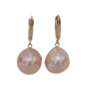 Pair 14K Gold & Pearl Drop Earrings