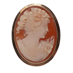 Victorian 18k Gold Shell Carved Cameo Pendant Brooch