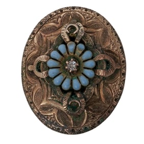 Antique 14K Gold, Enamel & Diamond Floral Pendant