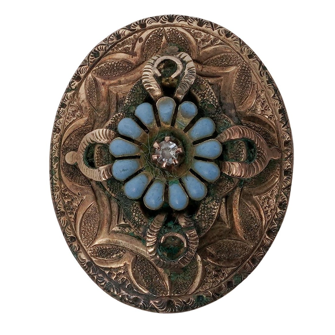 Antique 14K Gold, Enamel & Diamond Floral Pendant (1 of 3)