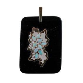 Vintage 14K Gold, Onyx, Opal & Diamond Pendant
