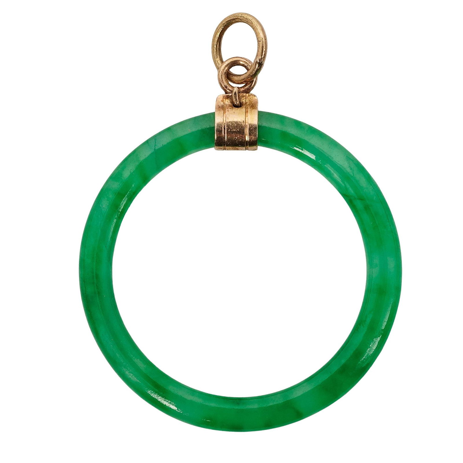 Chinese 14k Gold Apple Green Jade Ring Pendant (1 of 4)