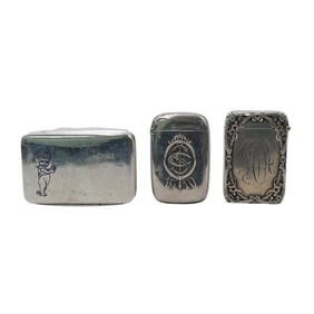 (3 pc) Antique Sterling Silver Vesta Match cases and Pill box