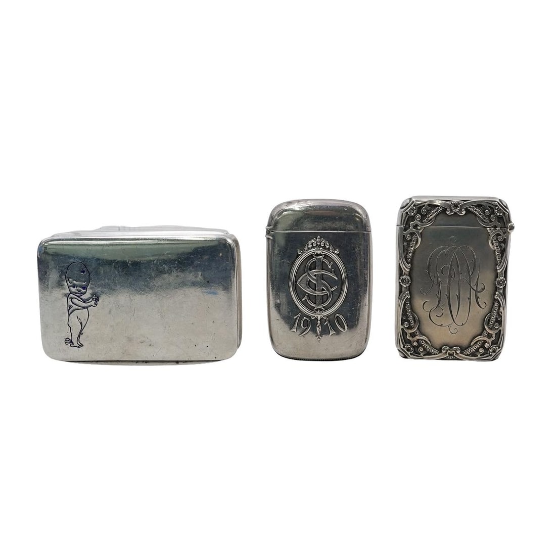 (3 pc) Antique Sterling Silver Vesta Match cases and Pill box (1 of 7)