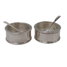 (4 Pc) English Sterling Silver Salt Cellars & Spoons