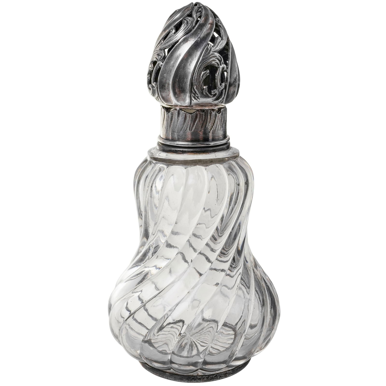Antique Silver Mounted Swirl Cut Crystal Perfume Bottle (1 of 6)