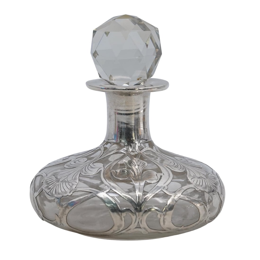 Art Nouveau Sterling Silver Overlay Glass Perfume Bottle (1 of 6)