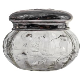 Antique Birmingham Sterling Silver Mounted Cut Crystal Vanity Jar