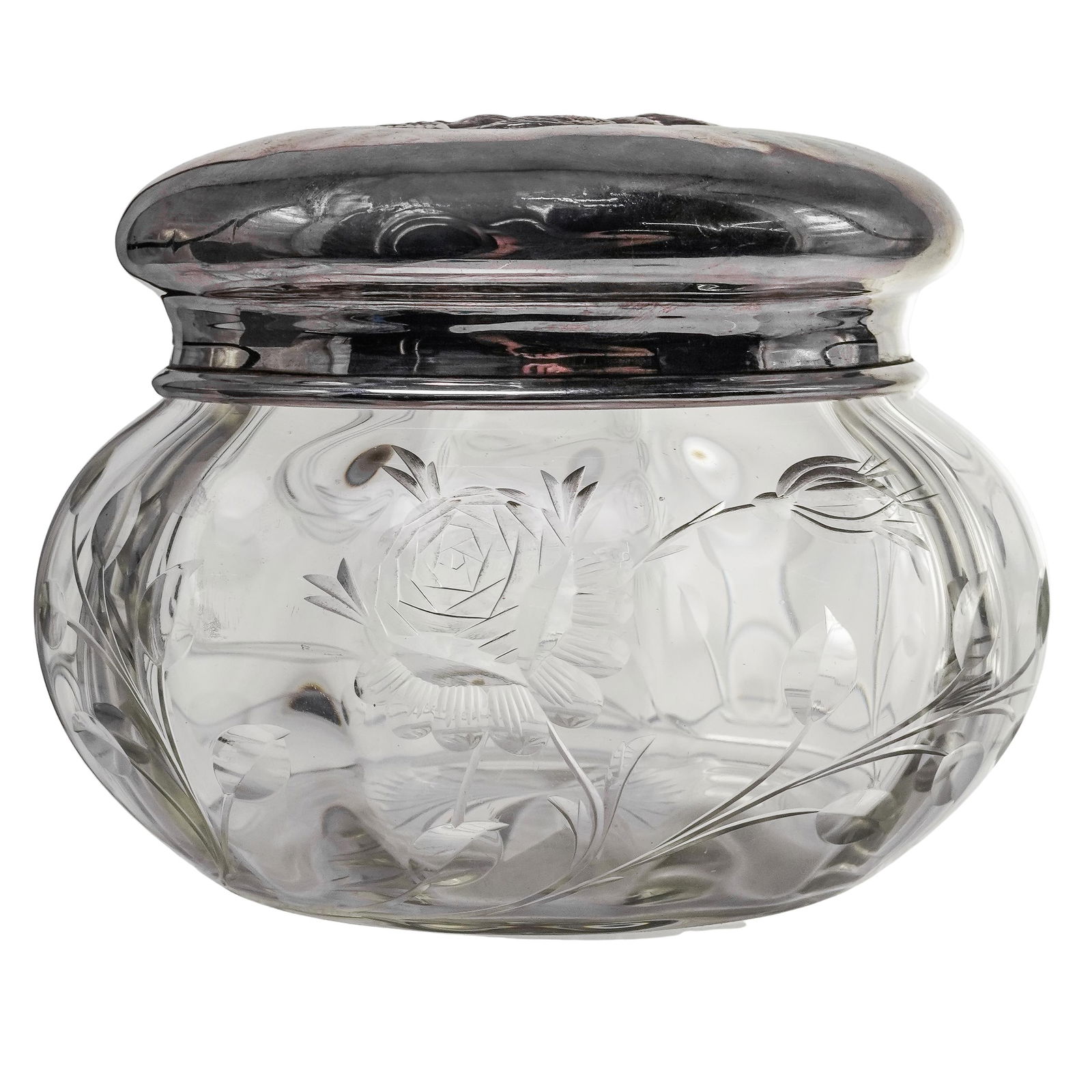 Antique Birmingham Sterling Silver Mounted Cut Crystal Vanity Jar (1 of 7)