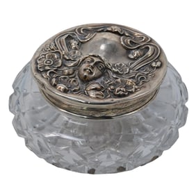 Antique Art Nouveau Sterling Silver and Cut Crystal Dresser Box