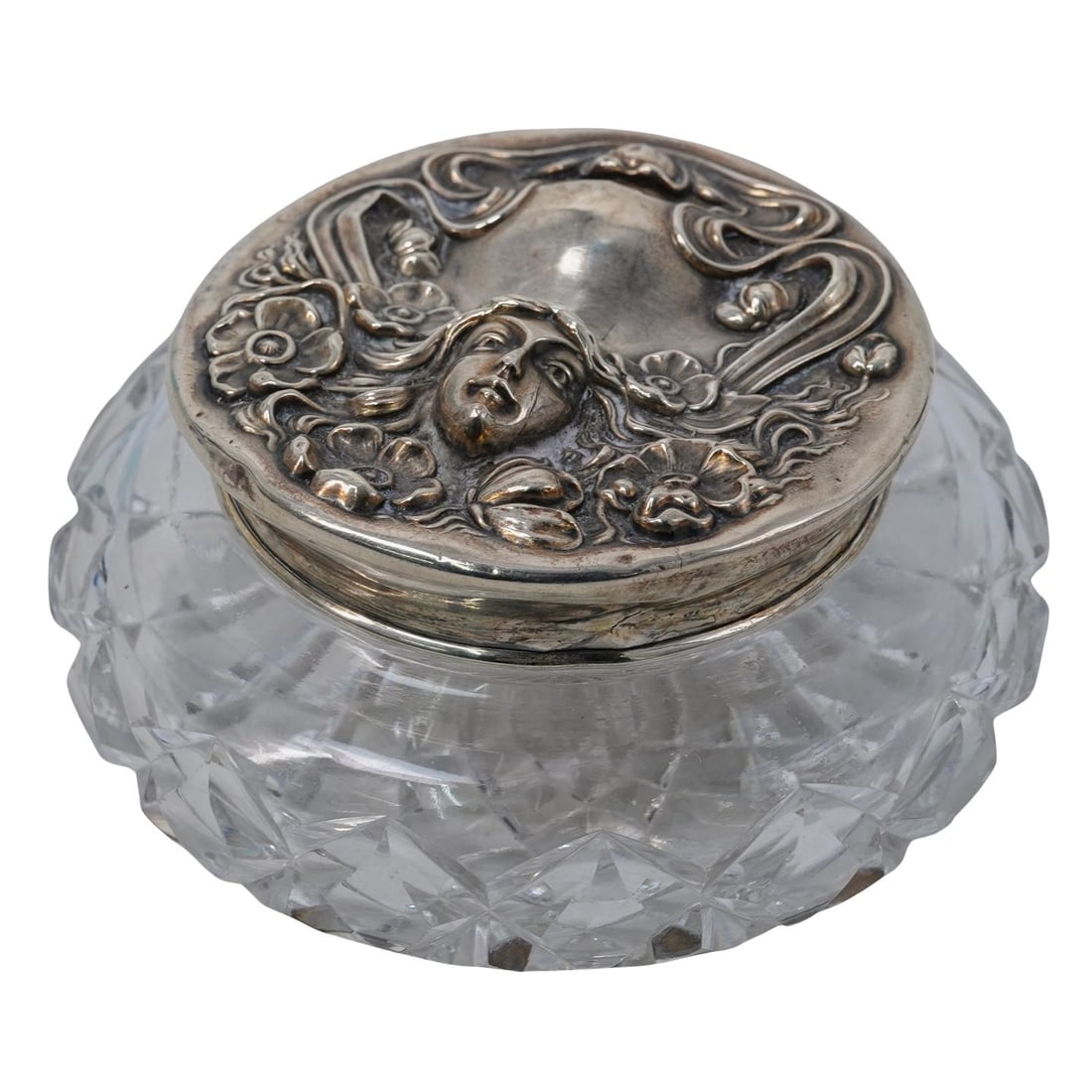 Antique Art Nouveau Sterling Silver and Cut Crystal Dresser Box (1 of 4)