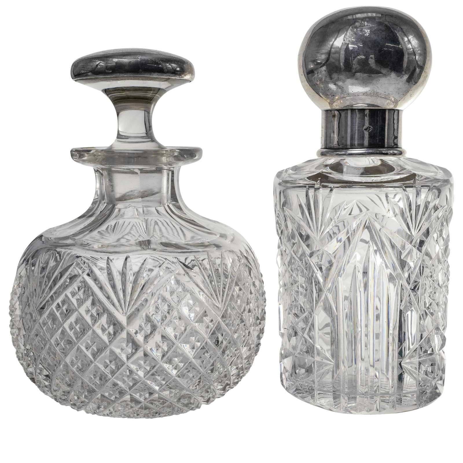 (2pc) Antique Cut Crystal Perfume Bottles With Sterling Silver Mounts (1 of 7)