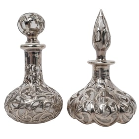(2pc) Alvin Sterling Silver Overlay Crystal Perfume Bottles