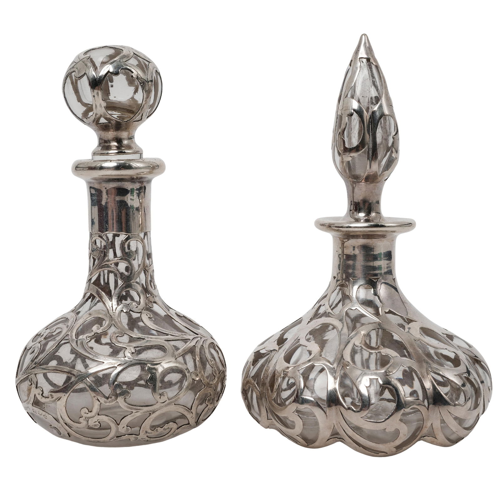 (2pc) Alvin Sterling Silver Overlay Crystal Perfume Bottles (1 of 6)