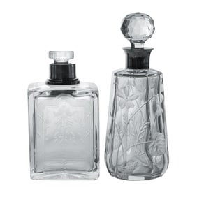 (2pc) Sterling Silver Cut Glass Perfume Bottles