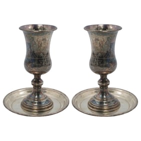 (4pc) Judiaca Sterling Silver Kiddush Cups and Saucers