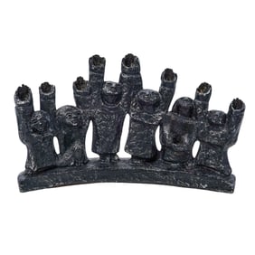 Mid Century Ellen Lord Judaica Brutalist Cast Metal Menorah