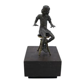 Curtis Jere (American, est. 1963) Bronze Child Sculpture on Wood Base
