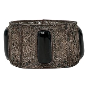 Antique Chinese Silver Onyx & Filigree Bracelet