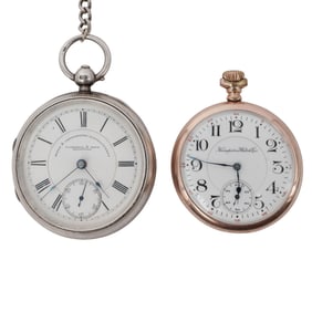 (2 pcs) Antique American & English Sterling and Gold Plated Pocket Watches