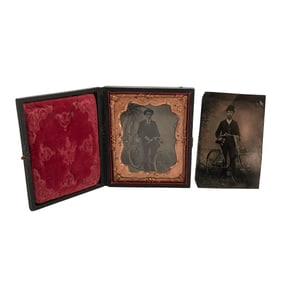 (2 Pc) Antique Tintype Photos Cyclists